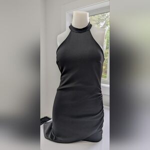 Lulu's Black Can't Ruche Love Halter Mini Dress